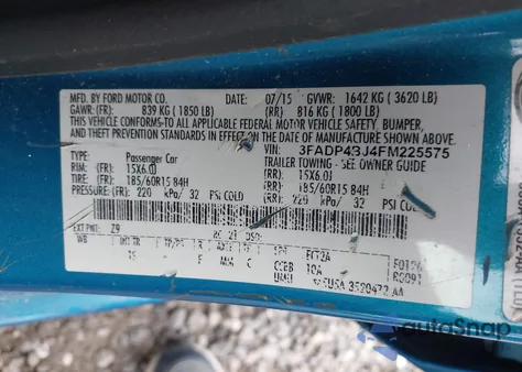 2015 Ford Fiesta Se z USA, uszkodzony, nr VIN 3FADP4BJ4FM225575